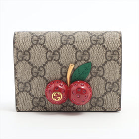 GUCCI Cherry Compact Wallet Canvas GG Supreme Beige